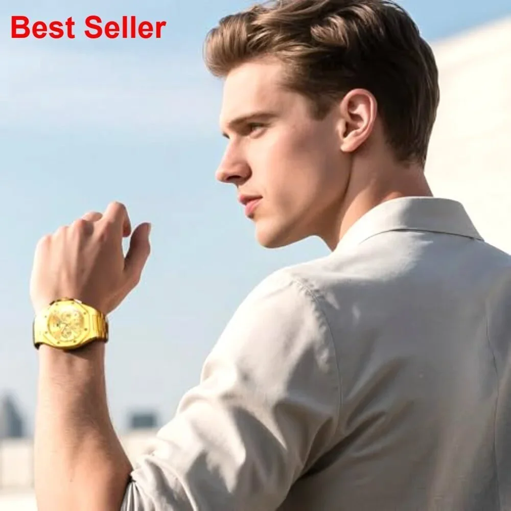 Stainless Steel Analog Chronograph Watch with Date Display and Luminous Hands